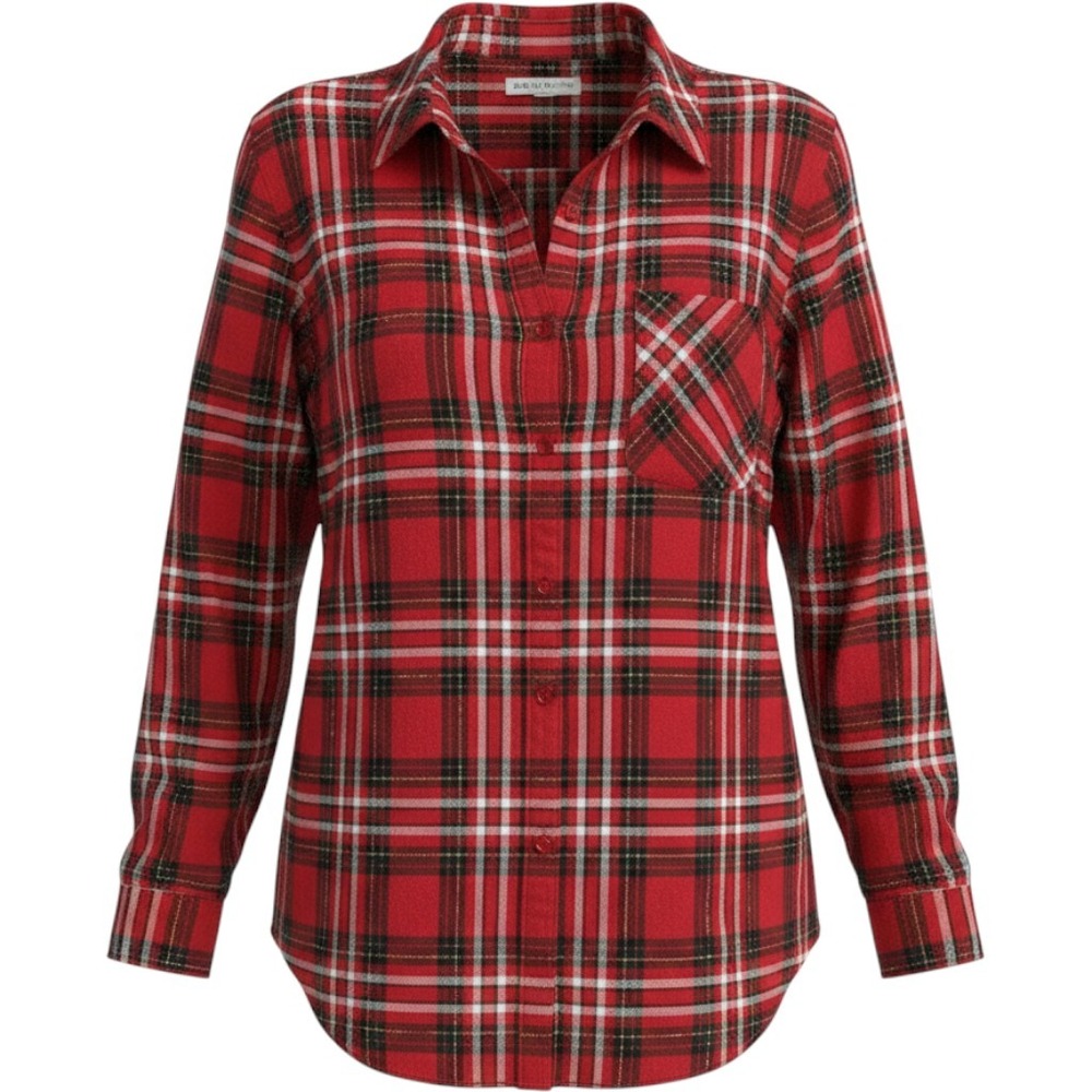 Ava & Viv Womens 3X Red Plaid Gold Metallic Lurex Button Down Shirt Holiday Top